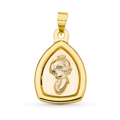 18K Two-Tone Gold Medal Virgin Girl 24x16 mm