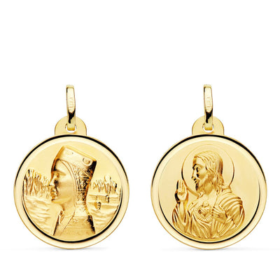 18K Scapular Virgin Montserrat and Heart of Jesus Bezel 20 mm