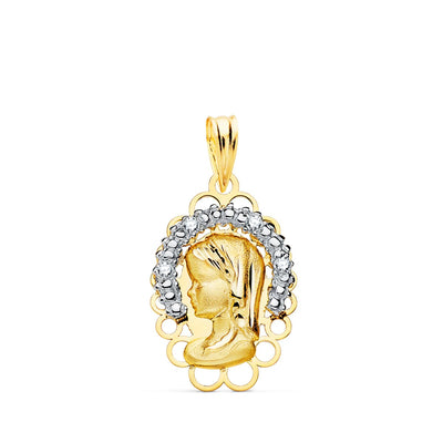 18K Two-Tone Gold Medal Virgin Girl Crown With Zirconia 21x14 mm