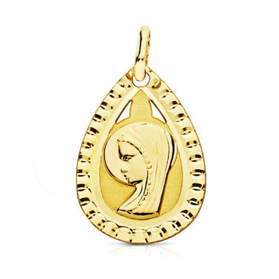 18K Virgin Girl Teardrop Medal 20x13mm