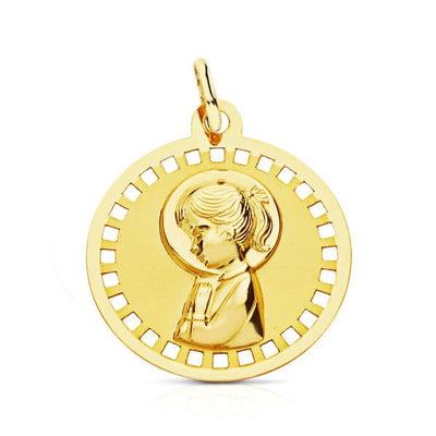Médaille Vierge Fille Ronde 18K Ajourée 18 Mm