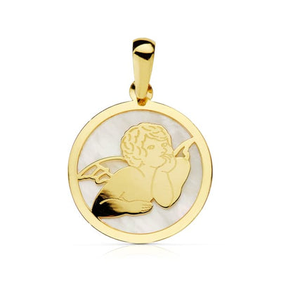 Pendentif Ange Rond Nacre 18K 17 mm