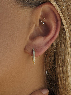 Gold plated silver hoop earrings with zircon design