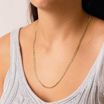 18K Yellow Gold Hollow Curb Chain Width: 3.2mm Length: 60 cm