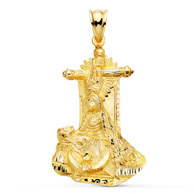 18K Yellow Gold Medal Virgin of Angustias Carved Silhouette 34x22 mm