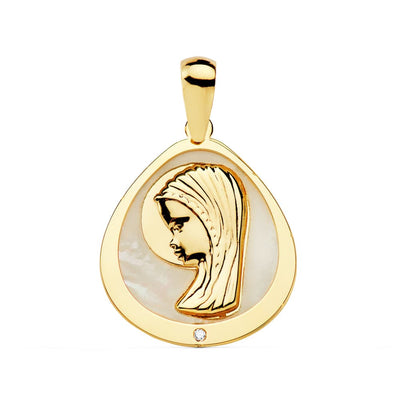 18K Mother-of-Pearl Virgin Girl Medal 18x16 mm