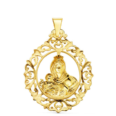 18K Medal Virgin of Carmen Filigree Border 37x30 mm