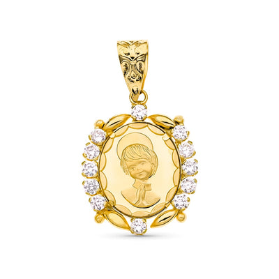 18K Yellow Gold Communion Medal Zirconia 19x15 mm