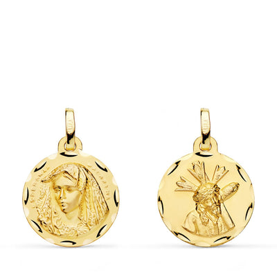 18K Scapular Virgin Macarena and Great Power Carved 16 mm