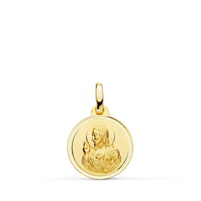 Médaille 18K Christ Sacré-Cœur de Jésus Lunette 14 Mm