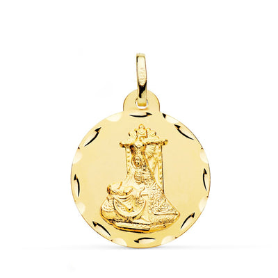 18K Medal of Our Lady of Sorrows Carved 24 mm