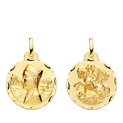 18K Scapular Virgin Montserrat and Saint George Carved 20 mm