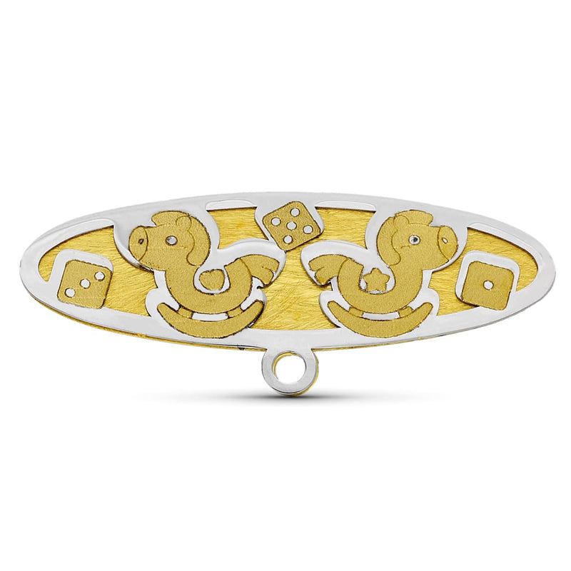 18K Alfiler Oro Bicolor Caballitos. 28X10 mm