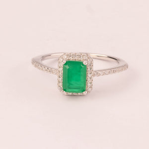 Bague rectangulaire émeraude zircone et micro zircone