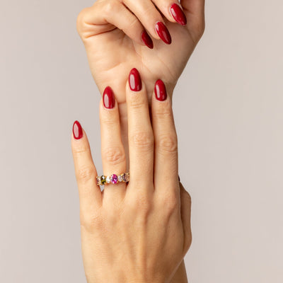 18k gold plated multicoloured oval zircon ring