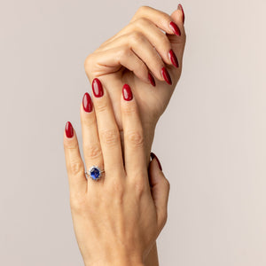 Oval sapphire zirconia ring with white zirconia crown