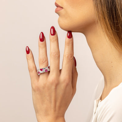 High band alliance double row of ruby hearts