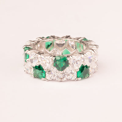 High band alliance double row of emerald hearts