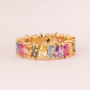 Alianza circonitas multicolores gotas talladas bañada en oro 18k