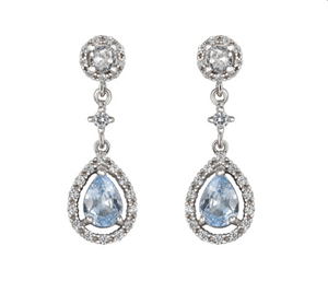 Short Bridal Earrings Drop Pavé Zirconia Aquamarine Oval Rosette