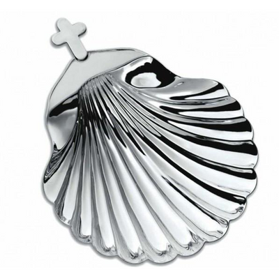 Baptism Pack Candle with Bow, Linen Cloth and Silver Roma Shell