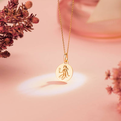 Médaille Horoscope Vierge Or Jaune 18 Carats Teintée 13 Mm