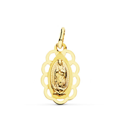 18K Yellow Gold Medal Virgin of Guadalupe Openwork Frame 19x12 mm