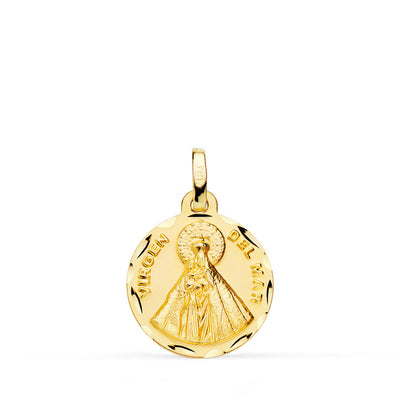 18K Yellow Gold Medal Virgin of the Sea Carved 16 mm