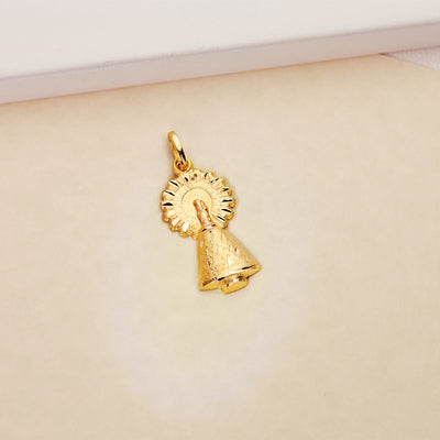 18K Yellow Gold Medal Virgin of Pilar Carved Silhouette 26 mm