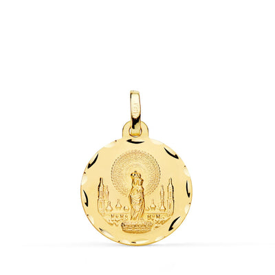 18K Medal of the Virgin of Pilar Carved 18 mm