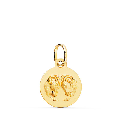 Médaille Horoscope Bélier Or Jaune 18 Carats Teintée 13 Mm