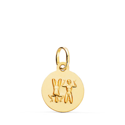 18K Yellow Gold Horoscope Medal Gemini Matted 13mm