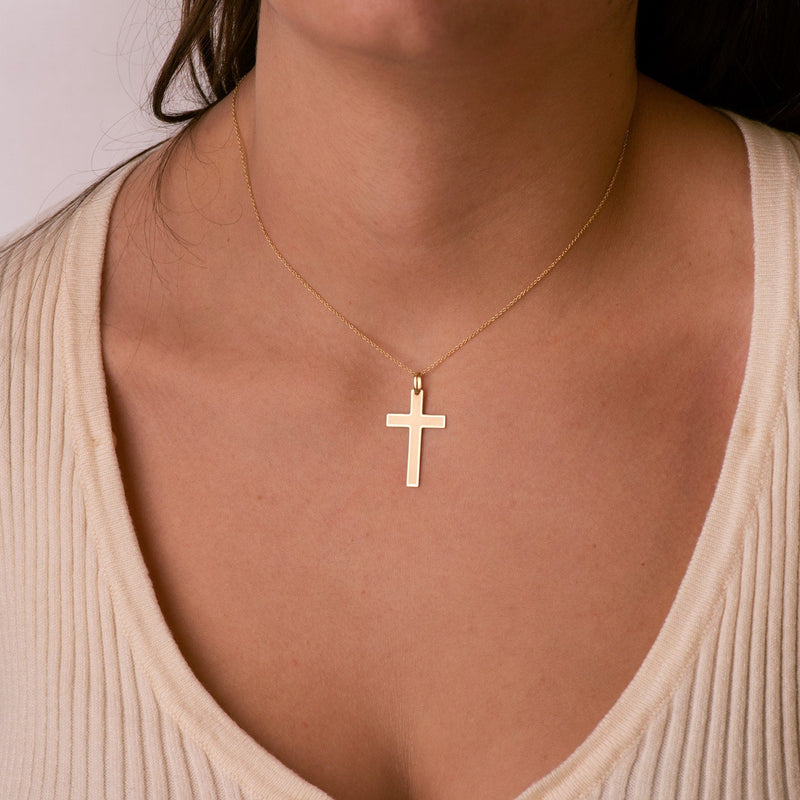 18K Yellow Gold Cross Shiny and Matte Without Christ 29x20 mm