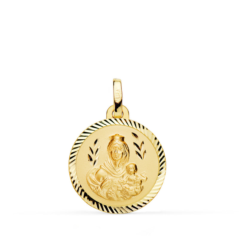 18K Medalla Oro Amarillo Virgen De Los Desamparados Tallada 16 mm