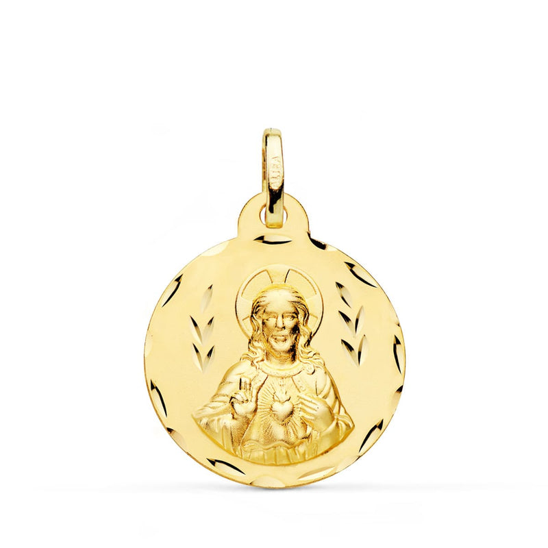 18K Escapulario Oro Amarillo Corazon De Jesus Y Virgen Del Carmen Tallado Oro Amarillo 22 mm