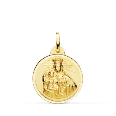18K Medalla Oro Amarillo Virgen Maria Del Carmen Bisel 20 mm