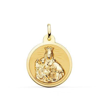 18K Scapular of the Virgin of Carmen and the Heart of Jesus in Glossy 22 mm