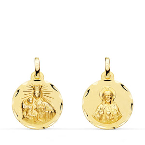 18K Escapulario Oro Amarillo Corazon De Jesus Y Virgen Del Carmen Oro Amarillo Tallado 16 mm