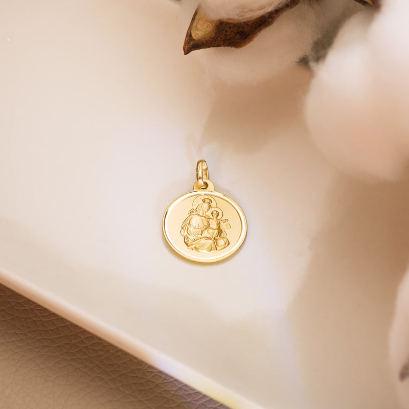 18K Scapular of the Virgin of Carmen and the Heart of Jesus Bezel 18 mm