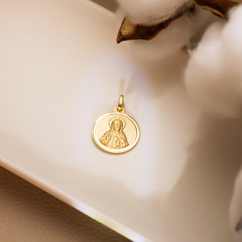 18K Scapular of the Virgin of Carmen and the Heart of Jesus Bezel 18 mm