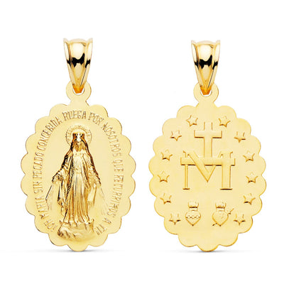 18K Scapular Virgin of the Miraculous Oval Matted 25x18 mm