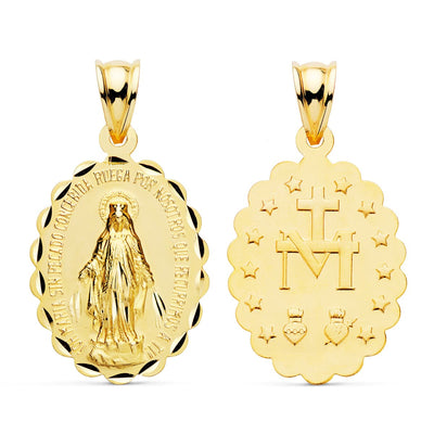 18K Scapular of the Virgin of the Miraculous Oval Carved 25x18 mm