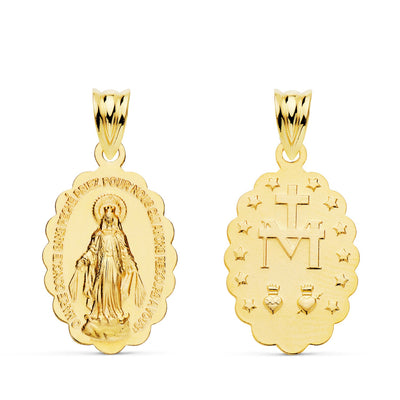 Médaille Or Jaune 18K Vierge Miraculeuse Ovale Français Teinté 20x15 mm