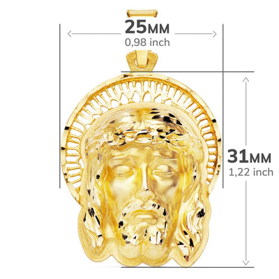 Pendentif Tête de Christ Bordure Or Jaune 18 Carats 35x25 mm