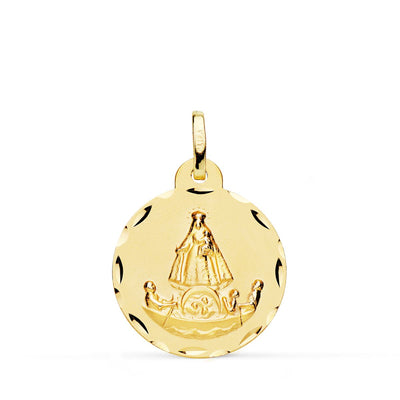 18K Yellow Gold Medal Virgin Charity of Cobre Balsa Carved 20 mm