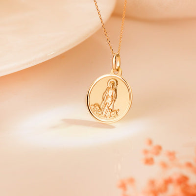 18K Yellow Gold Saint Lazarus Medal Matted Bezel 18mm