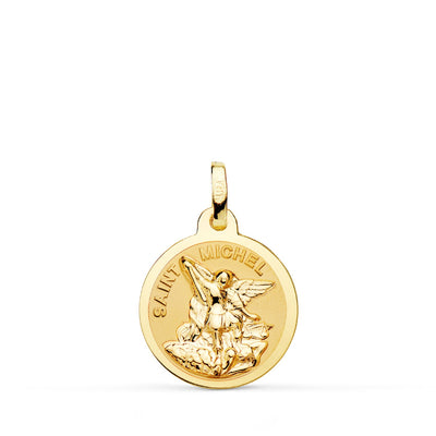 18K Yellow Gold Saint Michel Medal Shiny and Matt 16 mm