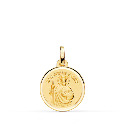 Médaille Saint Jude Thaddeus en or jaune 18 carats, lunette arrière lisse 16 mm