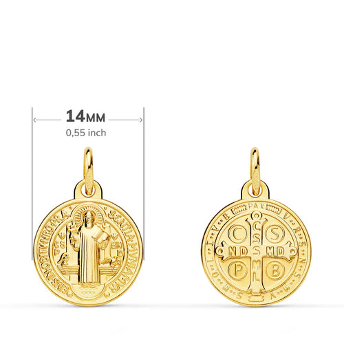 18K Medalla Escapulario San Benito Monje 14 mm