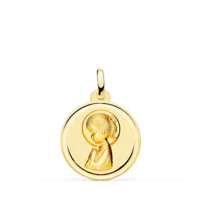 Médaille Or Jaune 18 Carats Vierge Fille Lisse 18 Mm